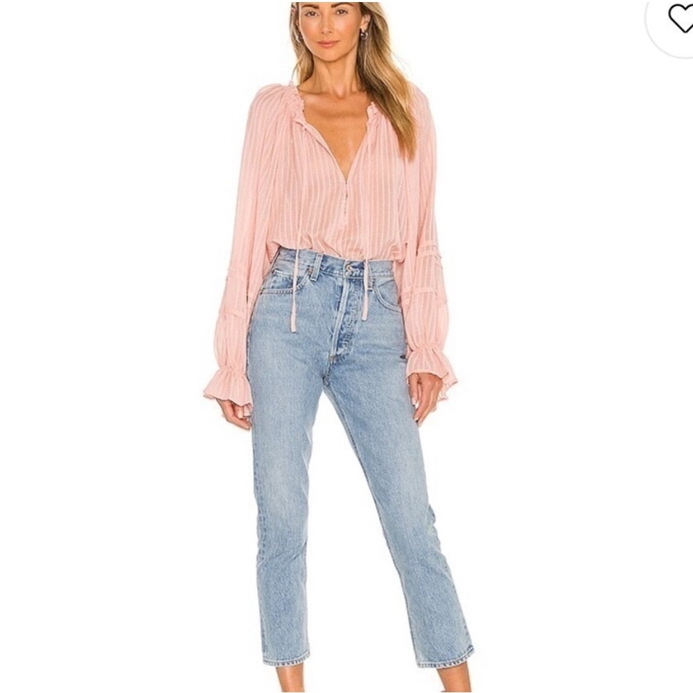 Free People Out of Town Split Neck Peasant Blouse In Strawberry Smoothie